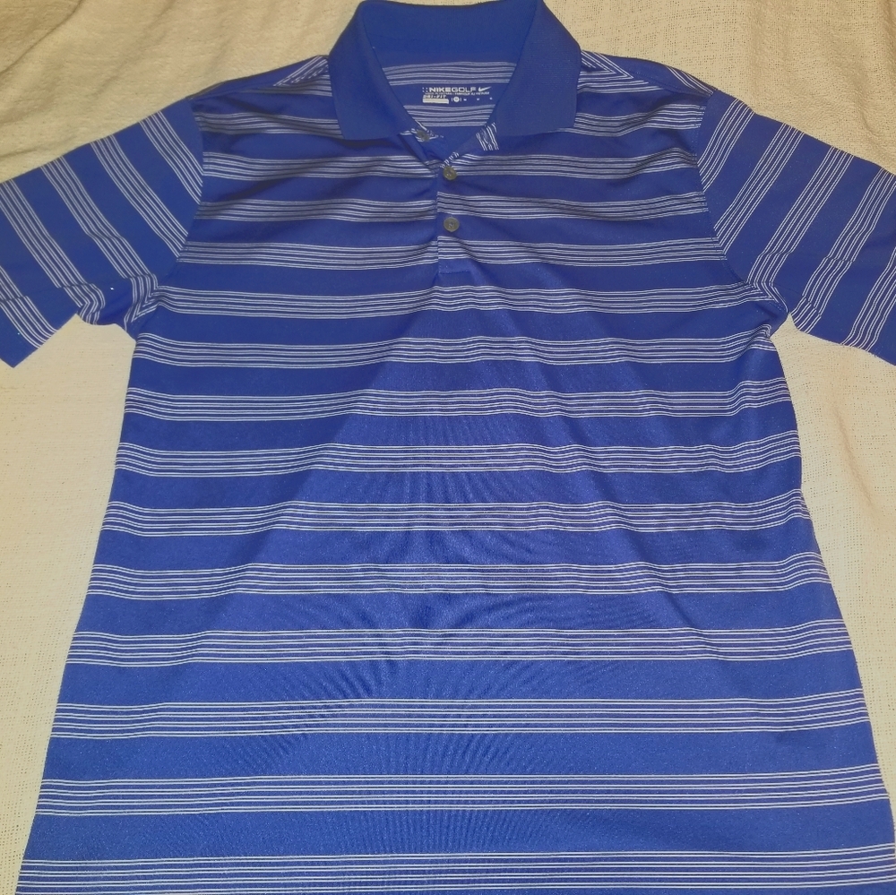 Nike Dri-Fit blue striped golf polo size Medium